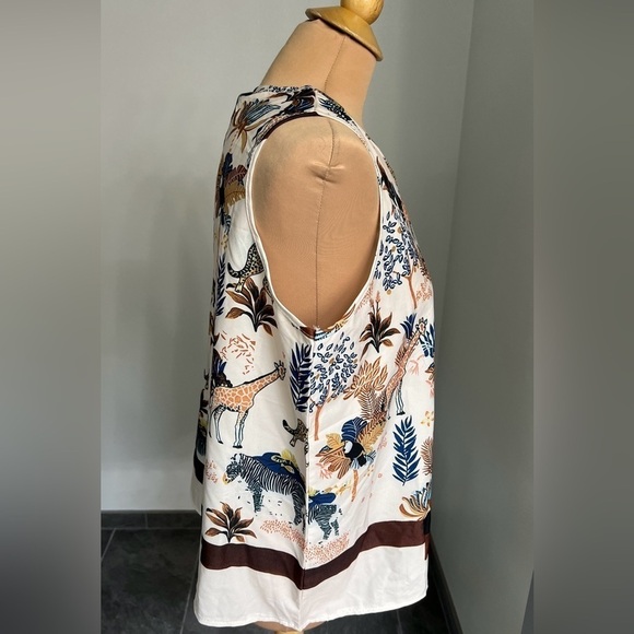 African Savannah Print Tank Top Sleeveless Blouse Zebra Giraffe Leopard - Picture 3 of 6